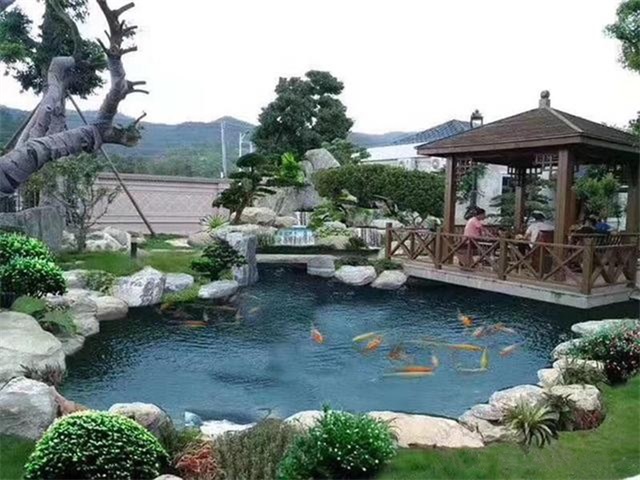 秀洲庭院鱼池假山设计